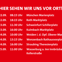 Eine Liste der Termine für die Stationen der Bayern-Tour