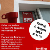 Hinweisplakat auf das Sommercafe am SPD-Bürgerbüro Daiserstraße
